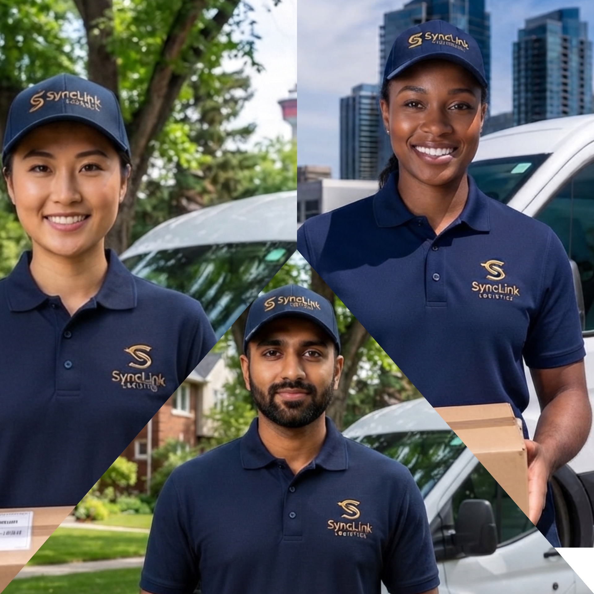 SyncLink Logistics uniformed driver team in navy branded polos and caps