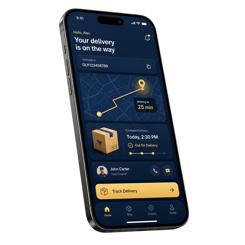 SyncLink app on a smartphone showing live delivery tracking