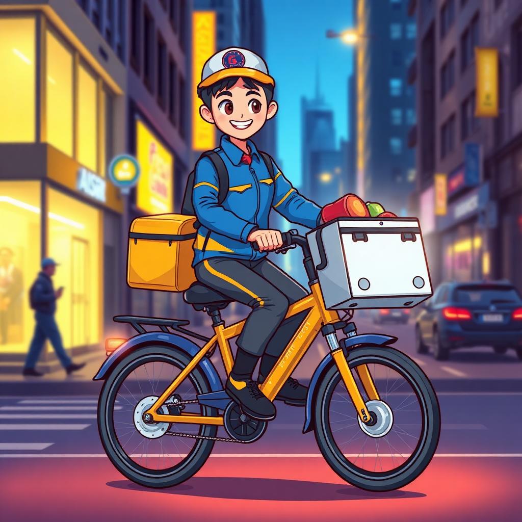 SyncEatz courier on ebike at night