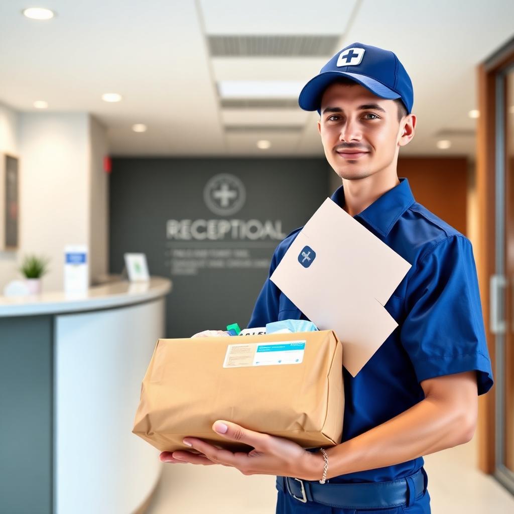 Courier delivering sealed legal documents to a law office